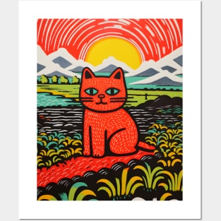 Riso-graphic Cat's Joyful Field Posters and Art